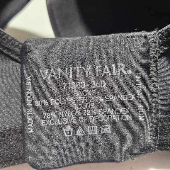 Vanity Fair Wirefree Black Padded Bra Size 36D Adjustable Straps Womens Intimate - Picture 5 of 5